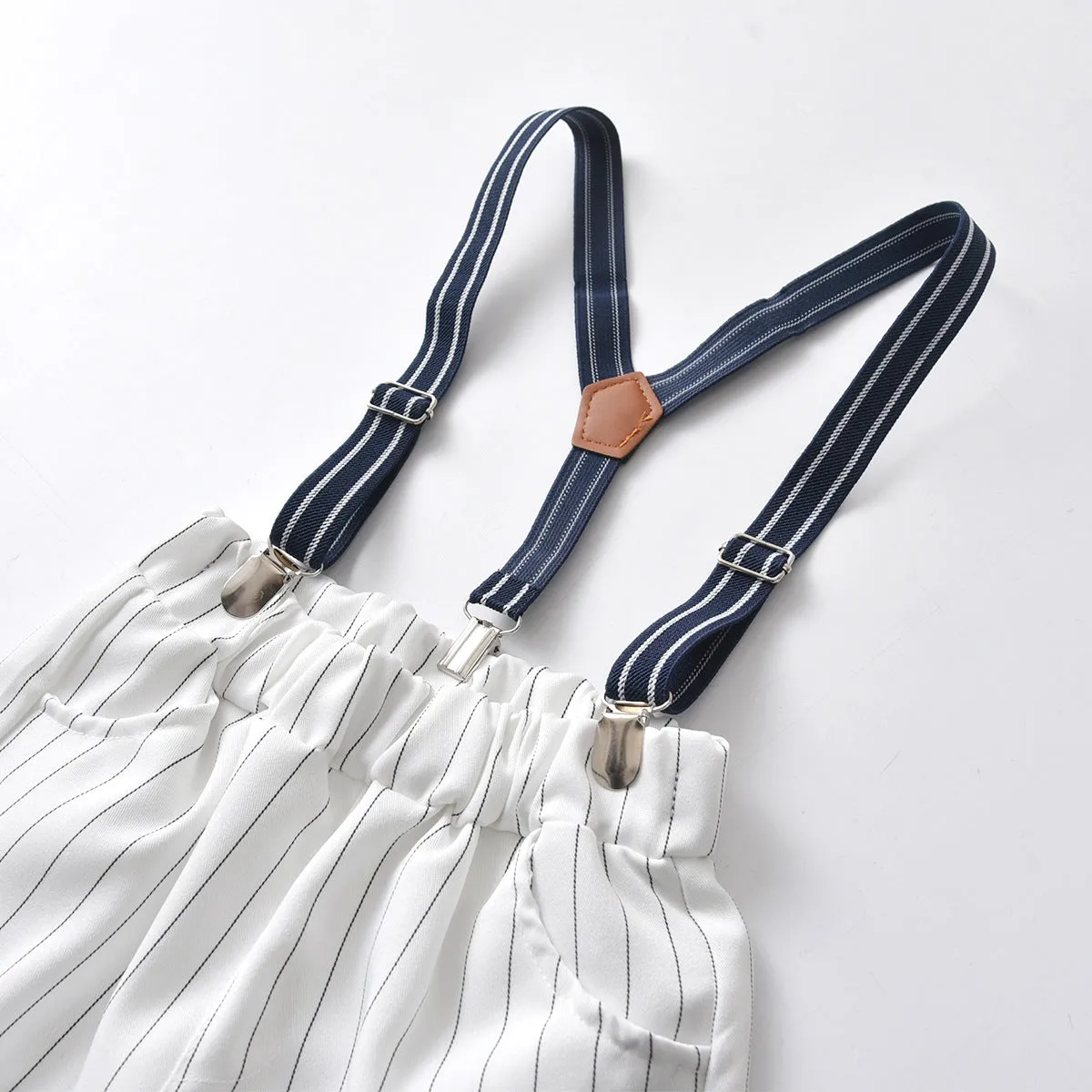 2 Pieces Set Baby Kid Boys Dressy Solid Color Bow Shirts And Striped Rompers Wholesale 211109130