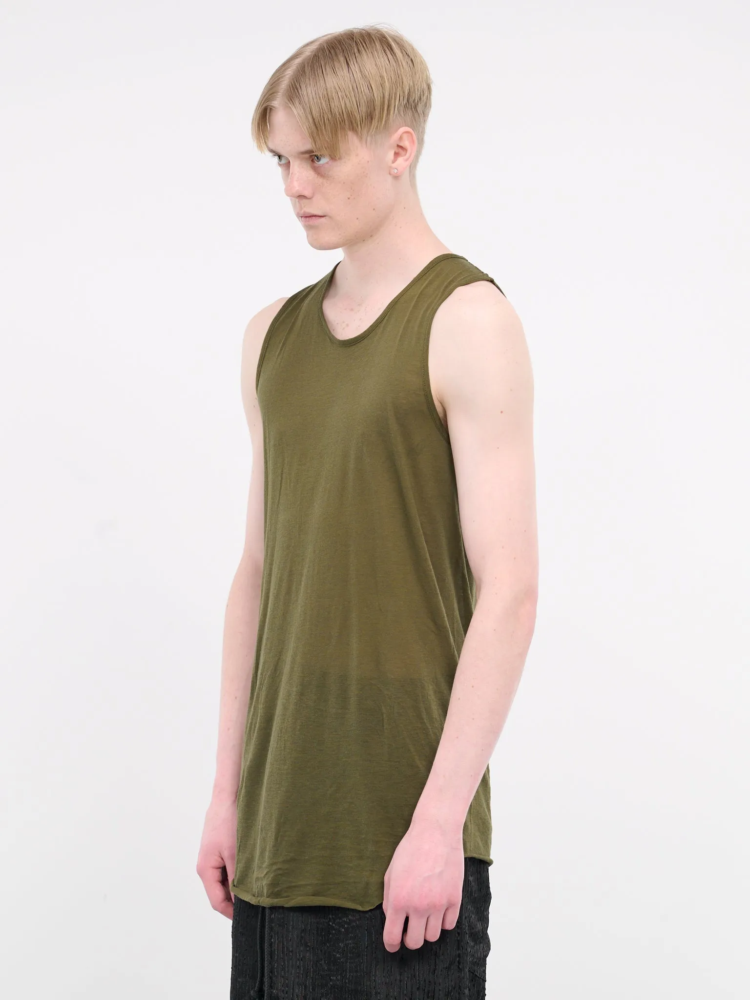 Silk Jersey Tank Top (241-MTK001-SILK-ARMY-GREEN)